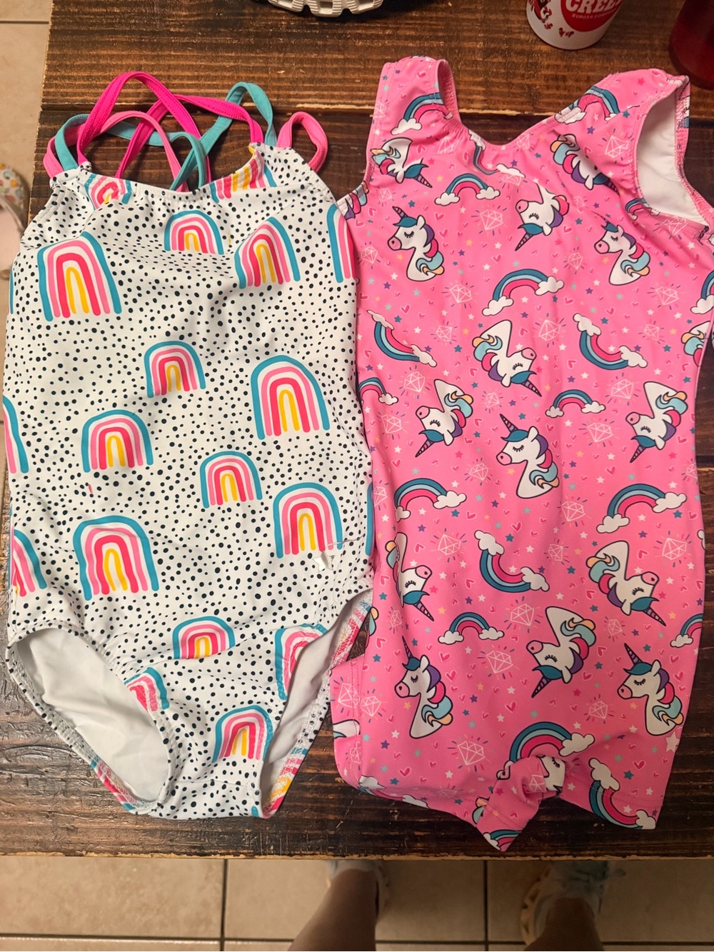 Destira Girls Rainbow & Unicorn One-Piece Leotards - Pink & White